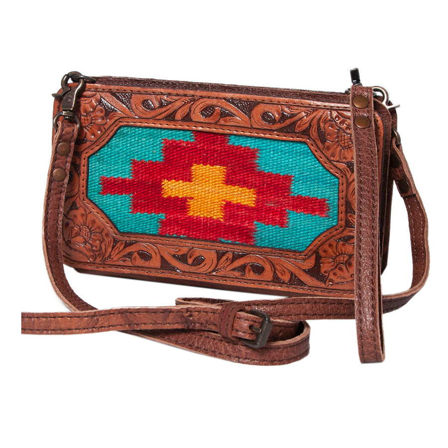 American Darling Small Cross body Bag, Hand Tooled Floral Leather & Hair-On Cowhide, Genuine Full Grain Western Purse