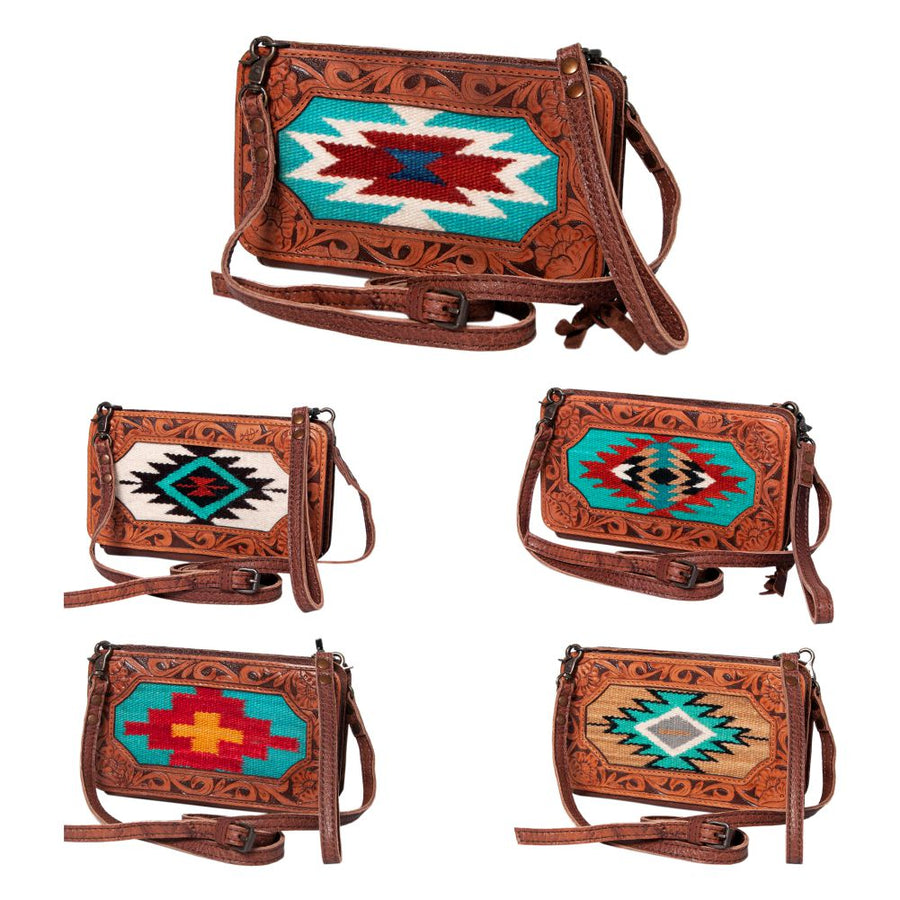 American Darling Small Cross body Bag, Hand Tooled Floral Leather & Hair-On Cowhide, Genuine Full Grain Western Purse