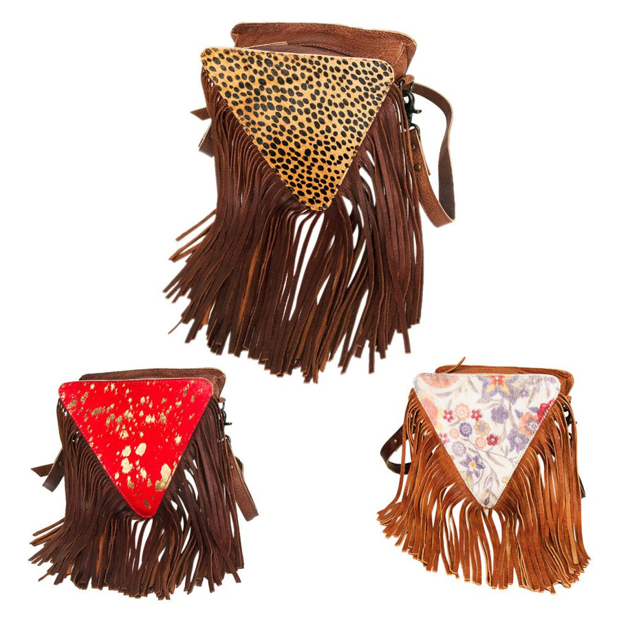 American Darling Cross body Bag, Genuine Leather Western Purse with Hair-On Cowhide, Handcrafted Fringes & YKK Zipper