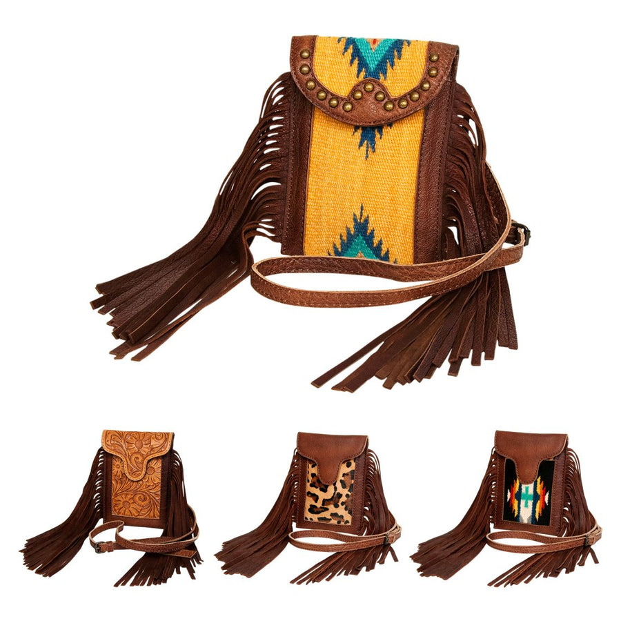 American Darling Cell phone holder, Hair-On Cowhide & Genuine Vegetable-Tanned Leather, Small Western Crossbody Purse