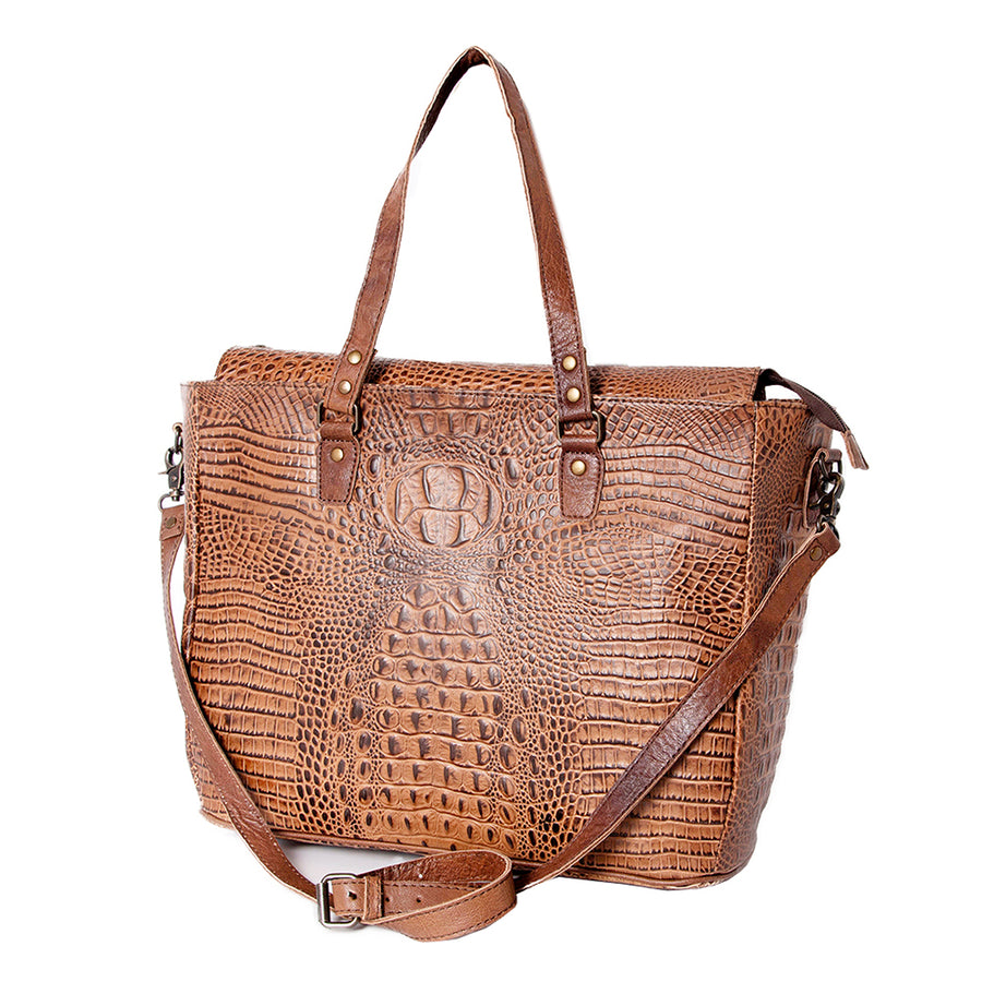 American Darling Western Leather Tote Bag, Crocodile Embossed Full Grain Genuine Leather, Eco-Friendly Large Shopper Bag