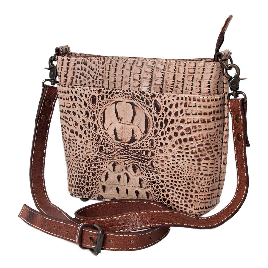 American Darling Western Leather Cross body Bag, Crocodile Embossed Full Grain Genuine Leather, Eco-Friendly Handcrafted Purse