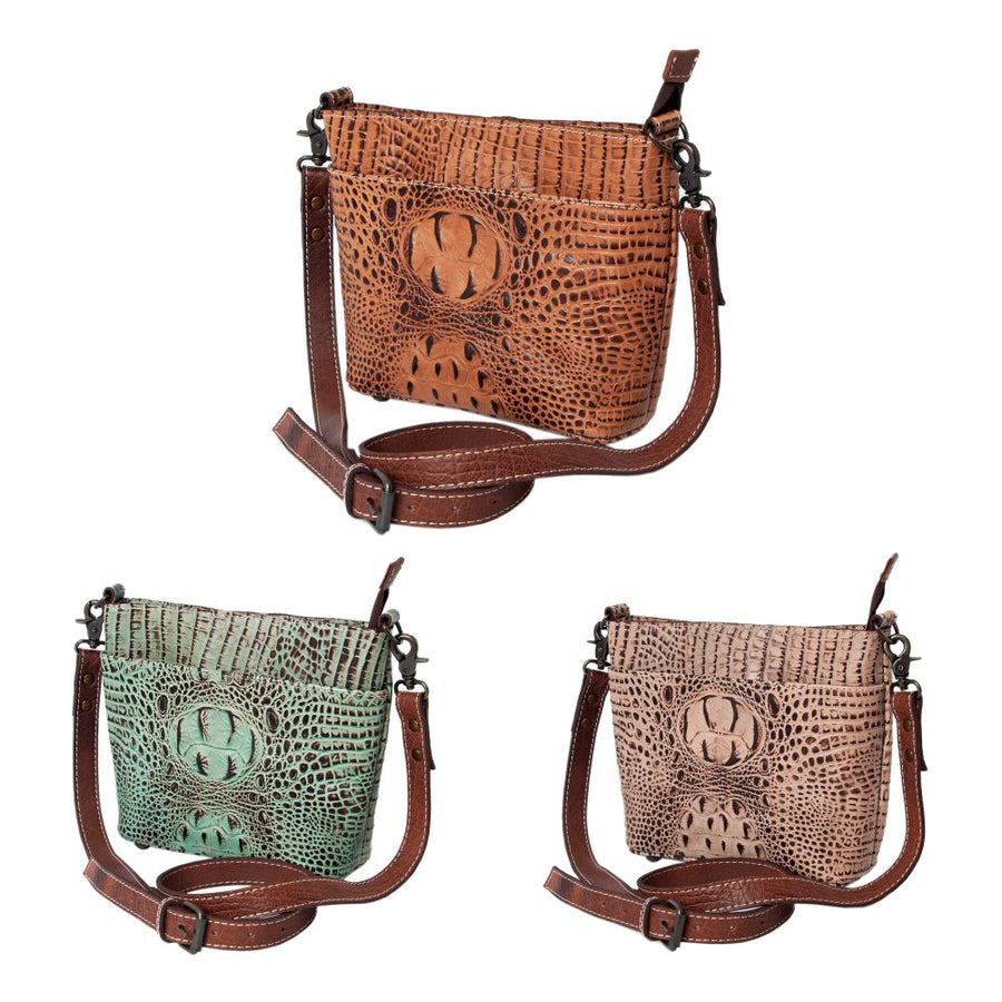 American Darling Western Leather Cross body Bag, Crocodile Embossed Full Grain Genuine Leather, Eco-Friendly Handcrafted Purse