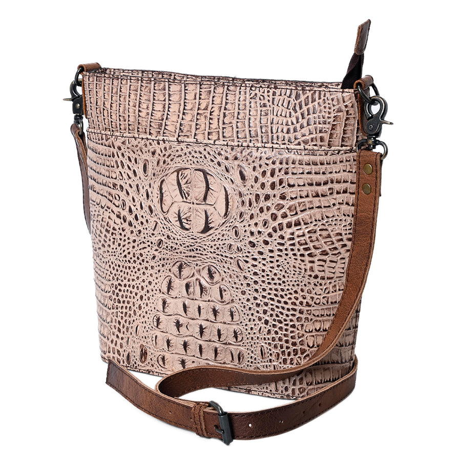 American Darling Western Leather Large Cross body Bag, Crocodile Embossed Full Grain Genuine Leather, Eco-Friendly Purse