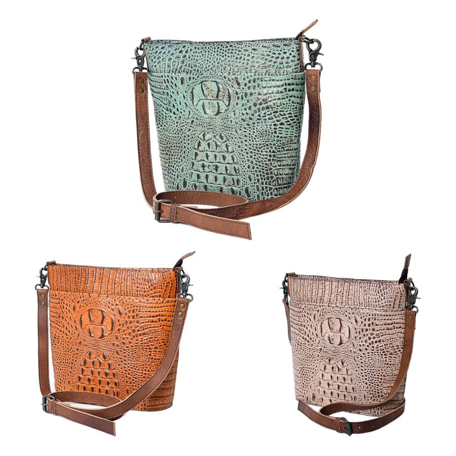 American Darling Western Leather Large Cross body Bag, Crocodile Embossed Full Grain Genuine Leather, Eco-Friendly Purse