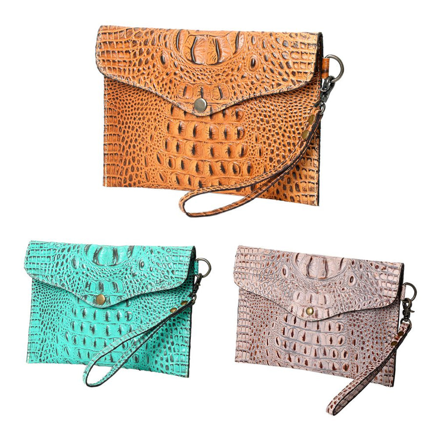 American Darling Western Leather Coin purse, Crocodile Embossed Genuine Leather, Eco-Friendly Handcrafted Small Pouch