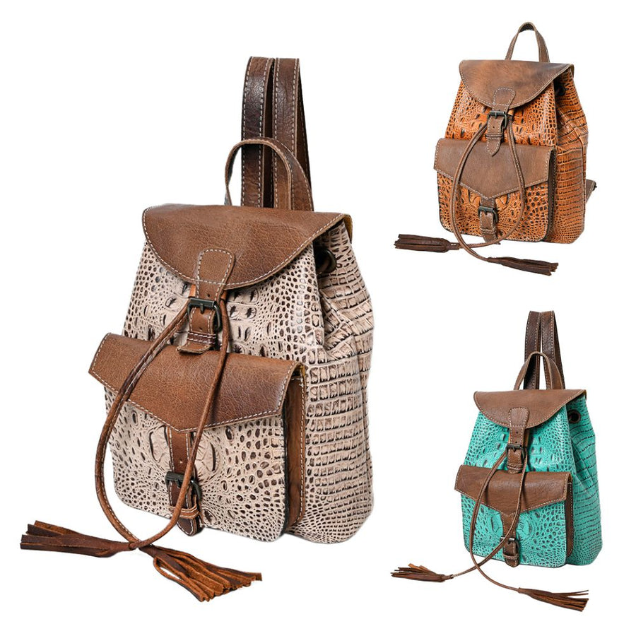 American Darling Western Backpack, Crocodile Embossed Full Grain Genuine Leather, Eco-Friendly Handcrafted Rucksack