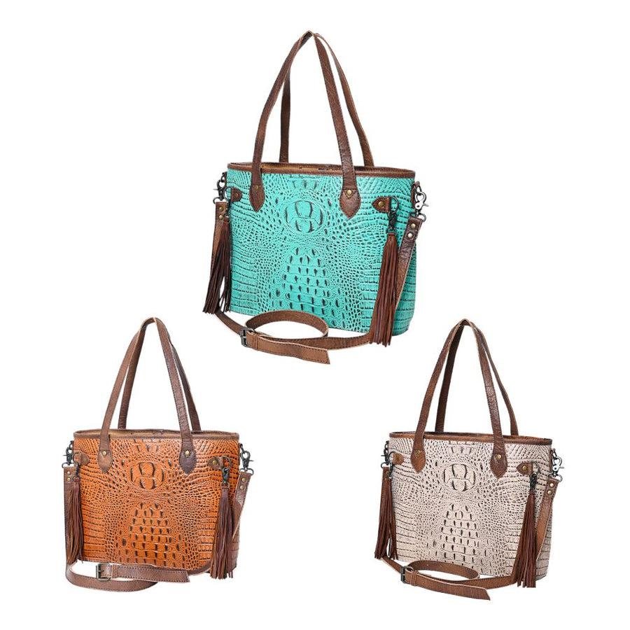 American Darling Western Leather Tote Bag, Crocodile Embossed Full Grain Genuine Leather, Eco-Friendly Handcrafted Purses