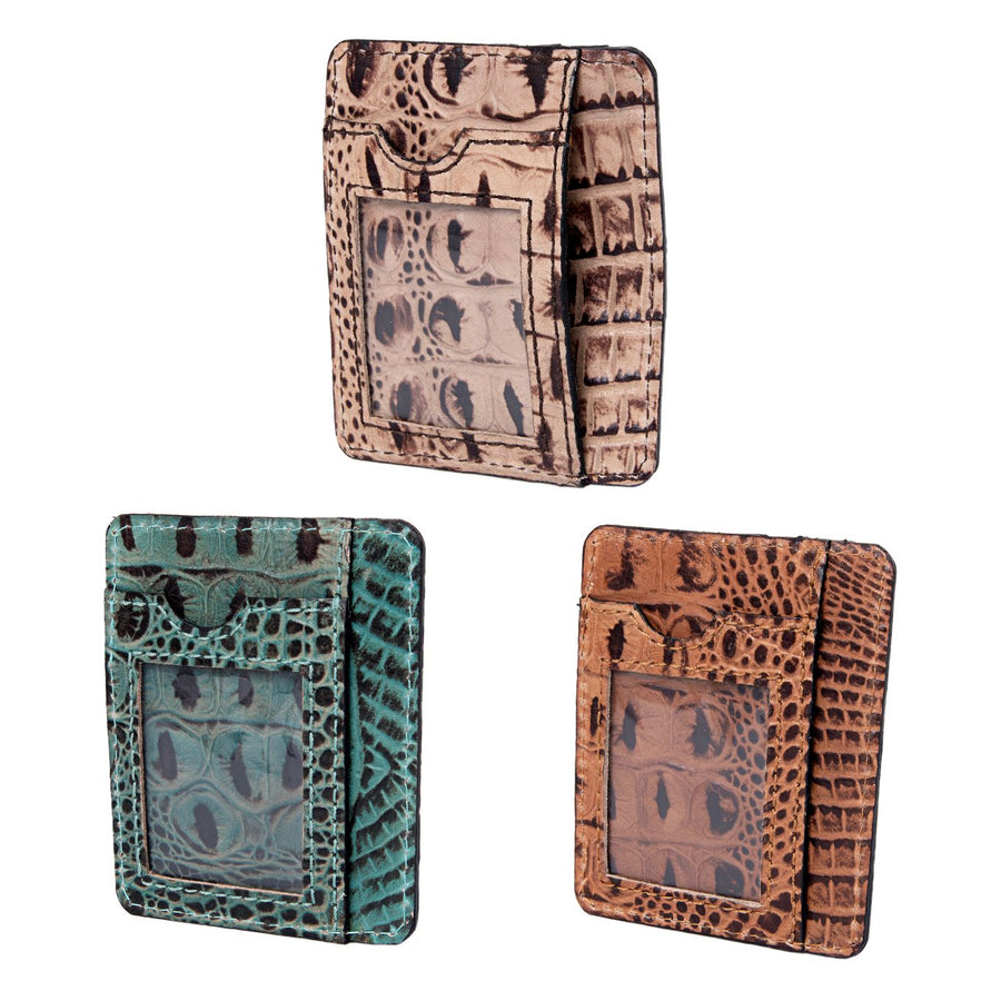 American Darling Western Card-Holder, Crocodile Embossed Full Grain Genuine Leather, Eco-Friendly Handcrafted Mini Wallet