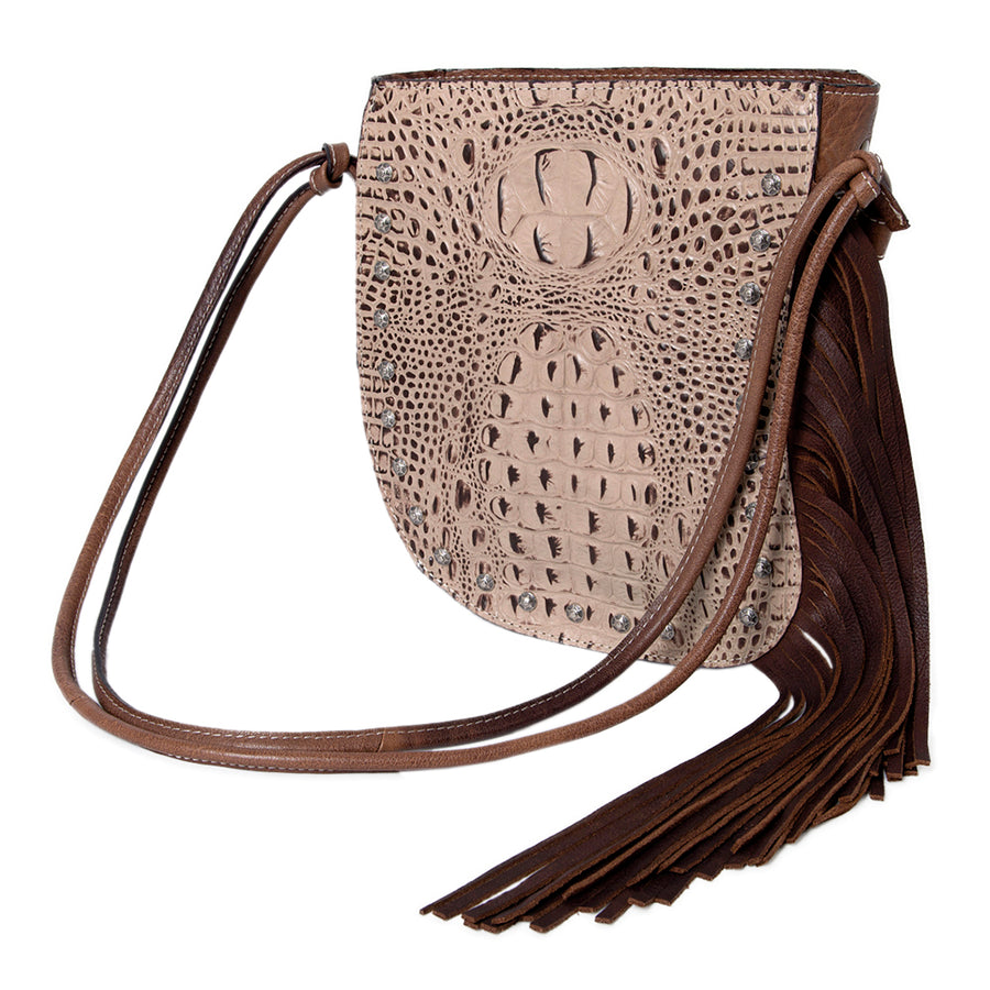 American Darling Western Tote Bag, Crocodile Embossed Full Grain Genuine Leather with Fringes, Eco-Friendly Handcrafted Purse