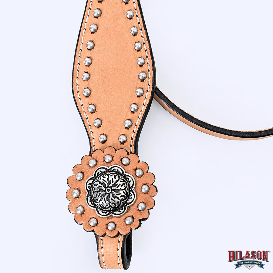 HILASON Western Horse Concho American Leather Headstall ‎Tan | for Horses