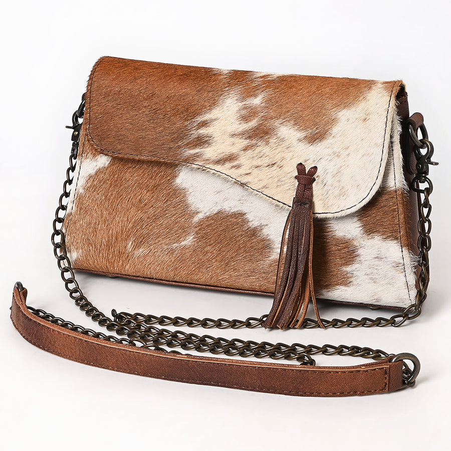 American Darling Hair-On Cowhide Cross body Bag with Tassels and Genuine Leather - Uhorse