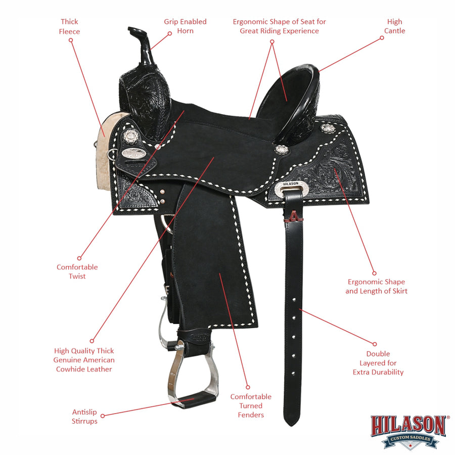 Hilason Western Horse Flex Tree Saddle American Leather Trail Barrel