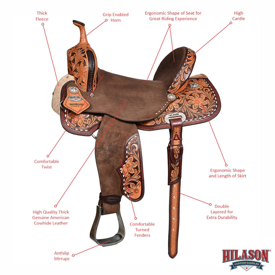 HILASON Flex Tree Western Horse Saddle in American Leather Barrel Trail | for Horses