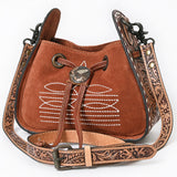 American Darling Hand Tooled Floral Genuine Suede Hobo Bag with Boot Stitch and Concho - Uhorse