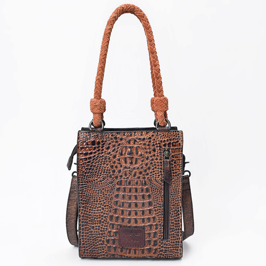 American Darling Tote Bag, Genuine Suede Leather, Boot Stitched Western Purse, 10in x 8in x 3in