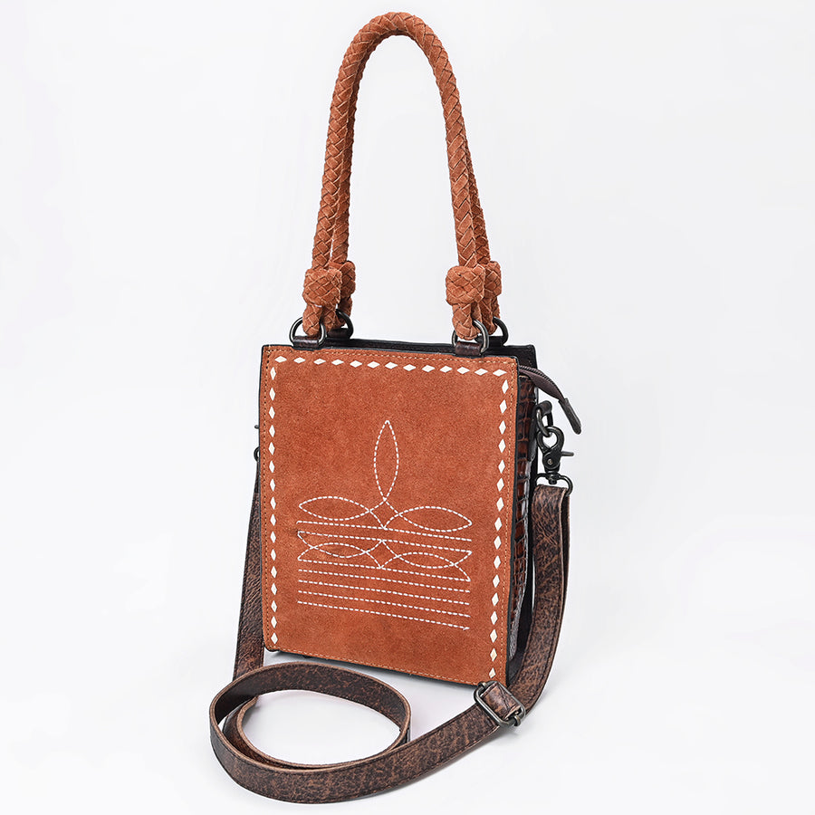 American Darling Western Genuine Suede Tote Bag with Boot Stitching - Uhorse
