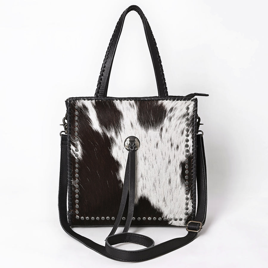 American Darling Tote Bag, Genuine Hair-On Cowhide & Vegetable-Tanned Leather, Braided Handles Western Purse,