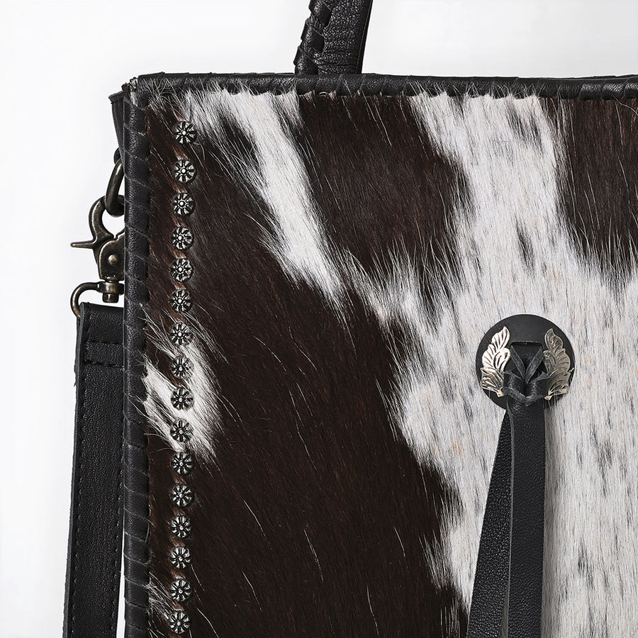 American Darling Tote Bag, Genuine Hair-On Cowhide & Vegetable-Tanned Leather, Braided Handles Western Purse,