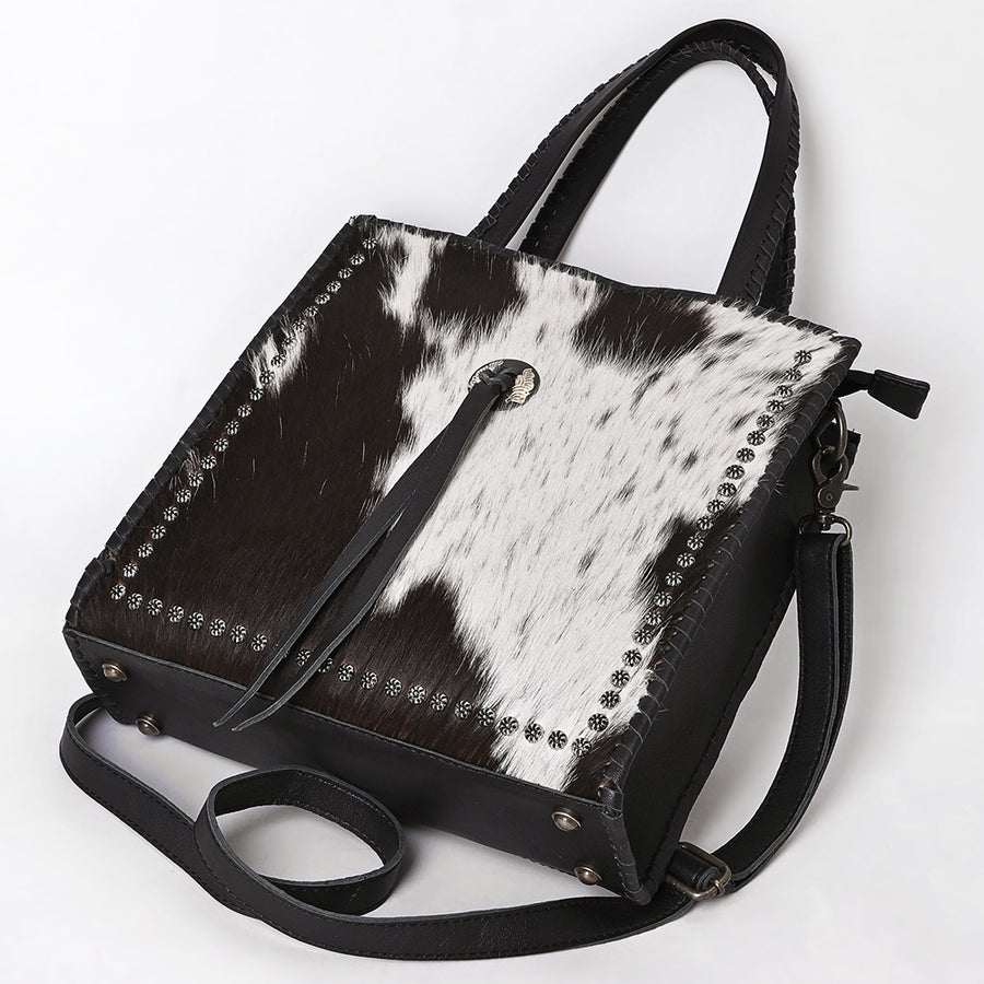 American Darling Tote Bag, Genuine Hair-On Cowhide & Vegetable-Tanned Leather, Braided Handles Western Purse,
