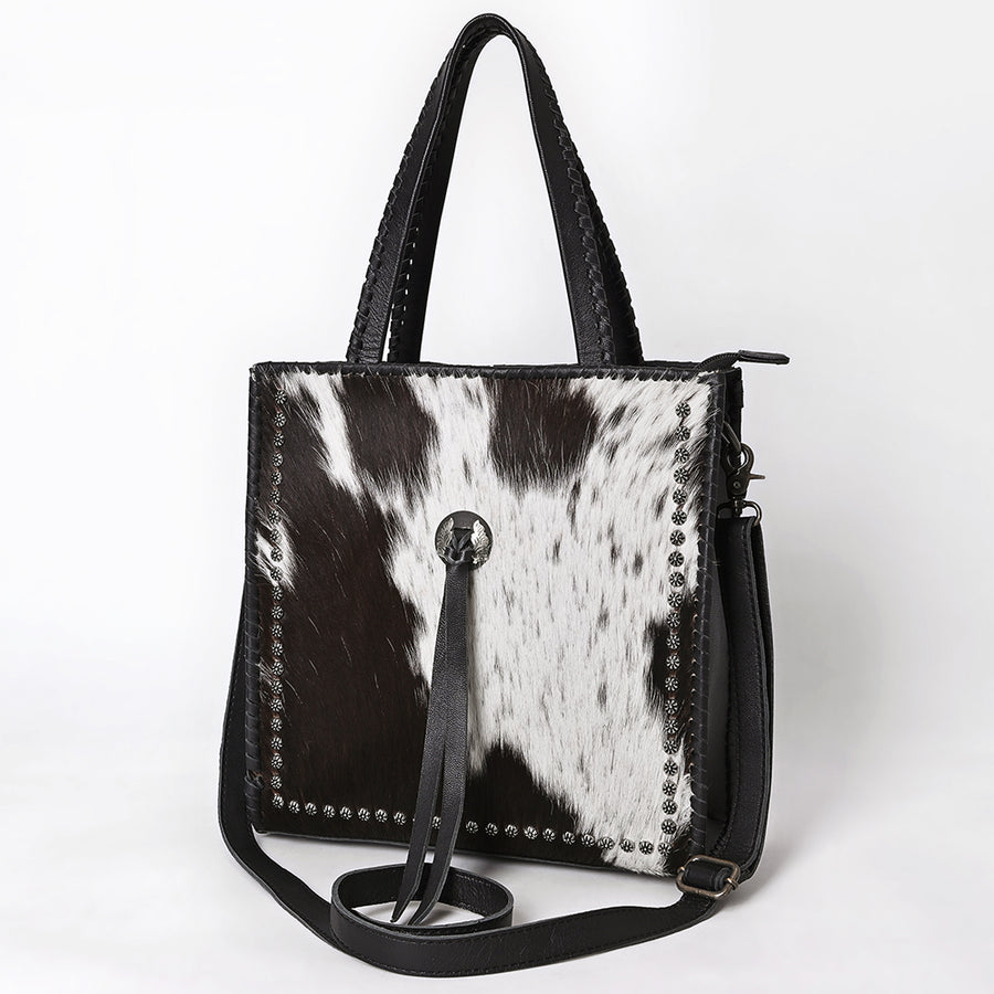 American Darling Hair-On Cowhide Tote Bag with Braided Handles and Tassels - Uhorse