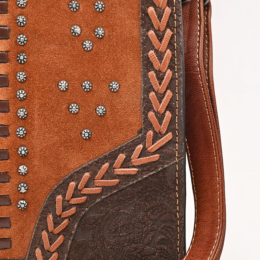 American Darling Tote Bag, Genuine Suede & Damascus Embossed Leather, Western Purse with Braided Accents,