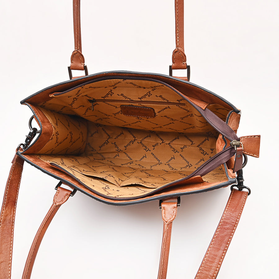 American Darling Tote Bag, Genuine Suede & Damascus Embossed Leather, Western Purse with Braided Accents,
