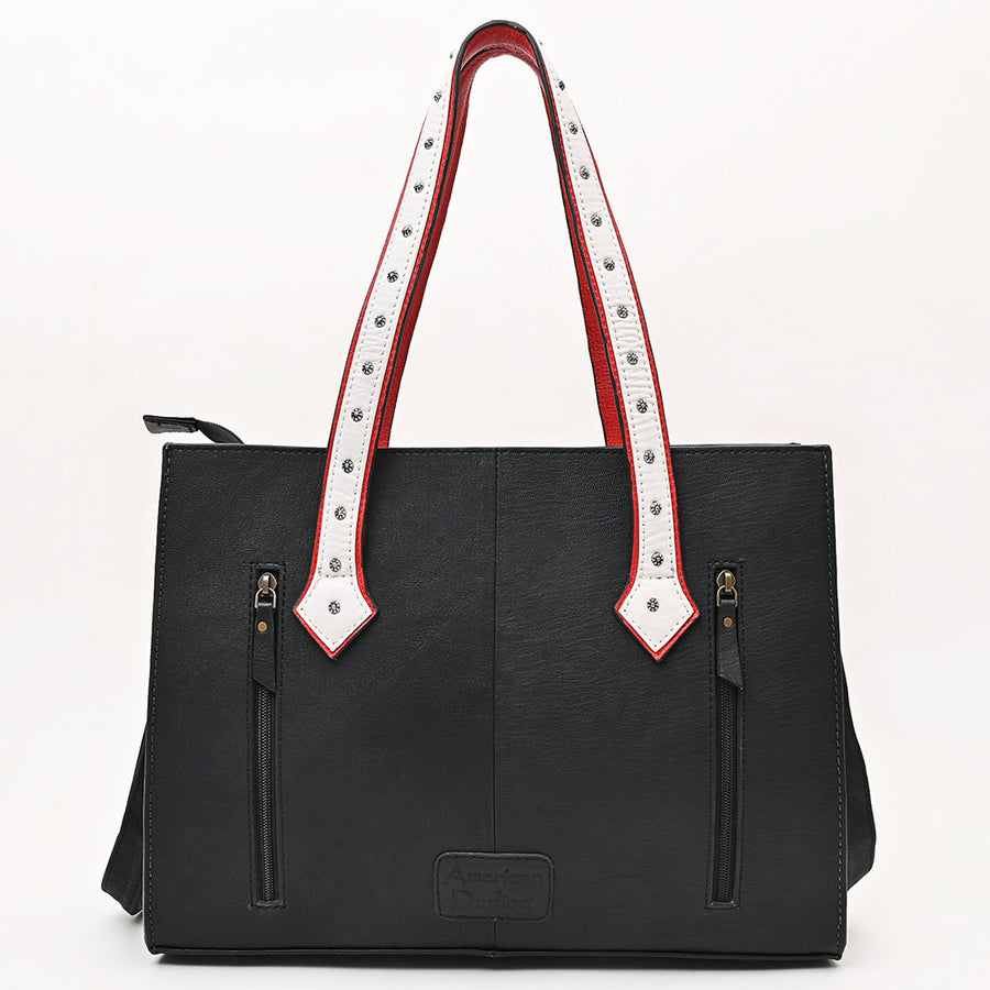 American Darling Tote Bag, Genuine Vegetable-Tanned Leather, Rivets Embossed Western Purse for Women