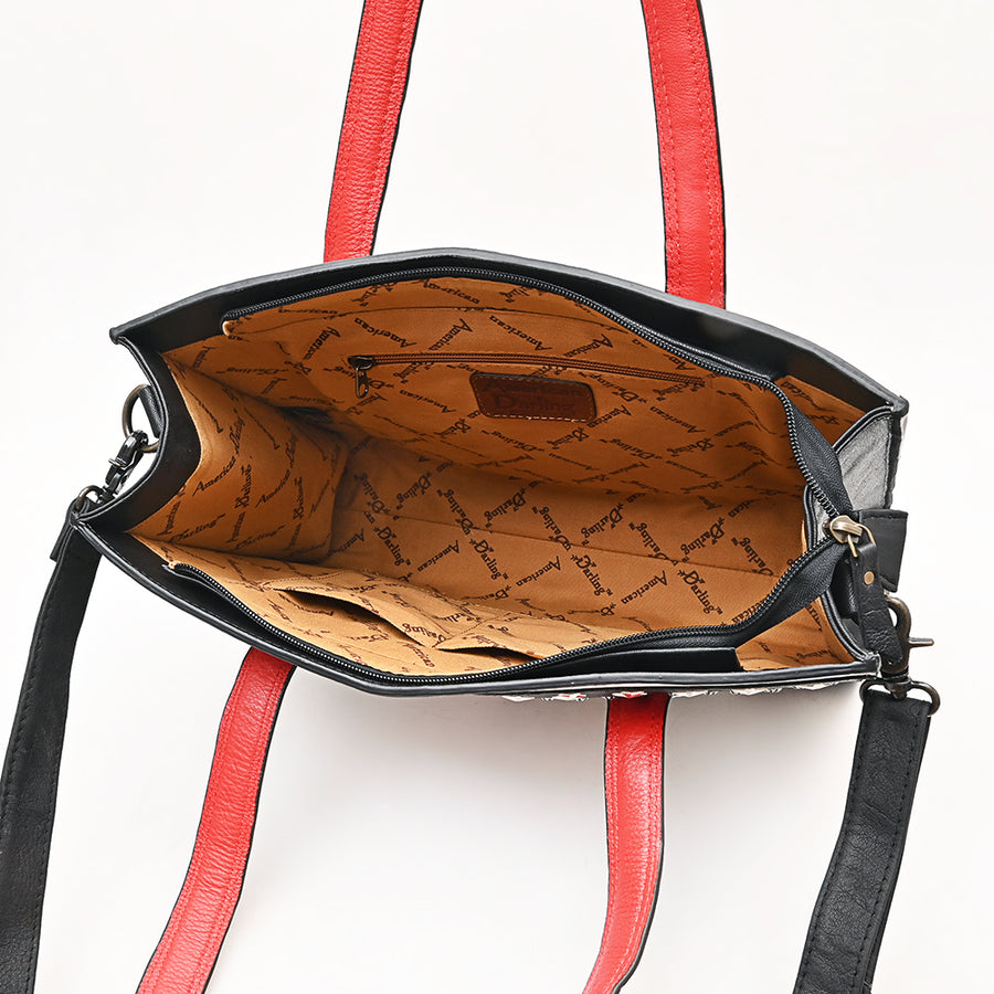 American Darling Tote Bag, Genuine Vegetable-Tanned Leather, Rivets Embossed Western Purse for Women