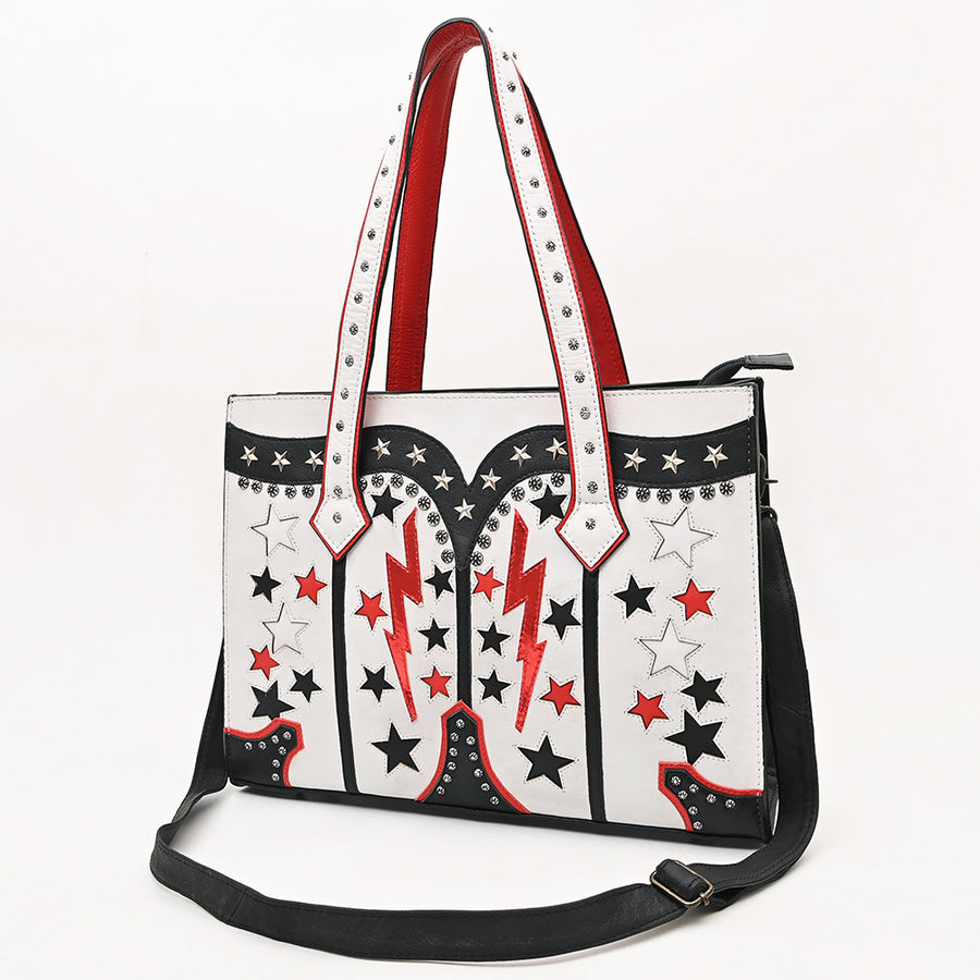 American Darling Western Rivets Embossed Leather Tote Bag with Handcrafted Detailing - Uhorse