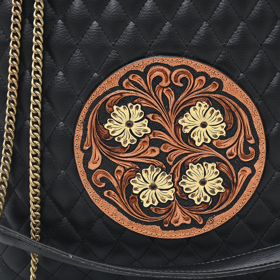 American Darling Genuine Leather Tote Bag Hand Tooled Quilted Floral Carved Eco-Friendly Vegetable Tanned Full Grain Leather