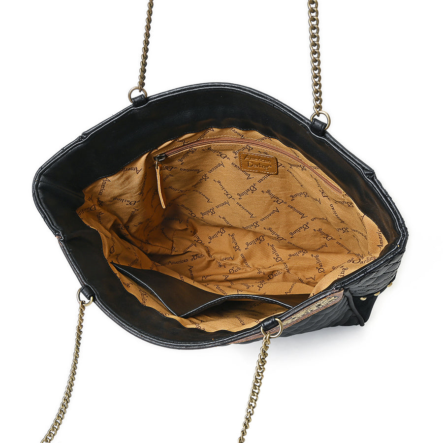 American Darling Genuine Leather Tote Bag Hand Tooled Quilted Floral Carved Eco-Friendly Vegetable Tanned Full Grain Leather