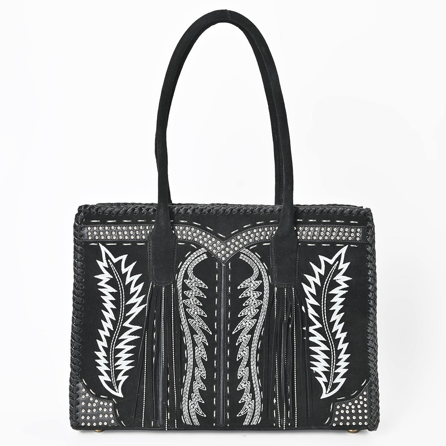 American Darling Tote Bag Western Suede Leather Handbag with Boot Stitched Design Rivets and YKK Zipper for Women