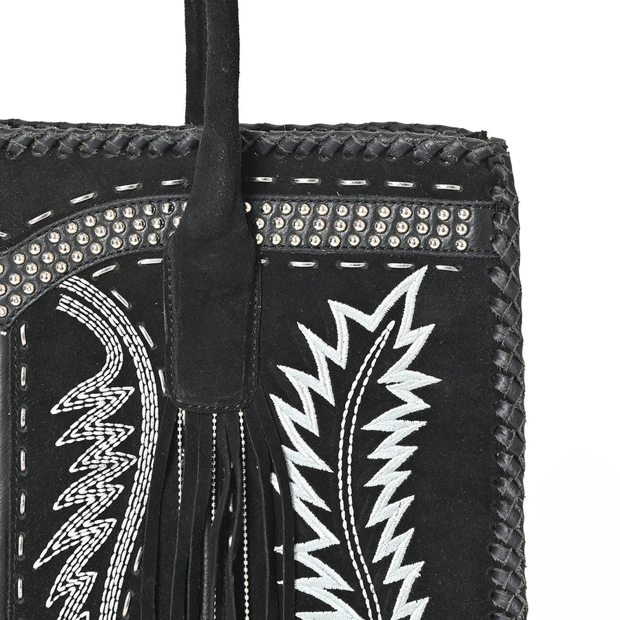 American Darling Tote Bag Western Suede Leather Handbag with Boot Stitched Design Rivets and YKK Zipper for Women