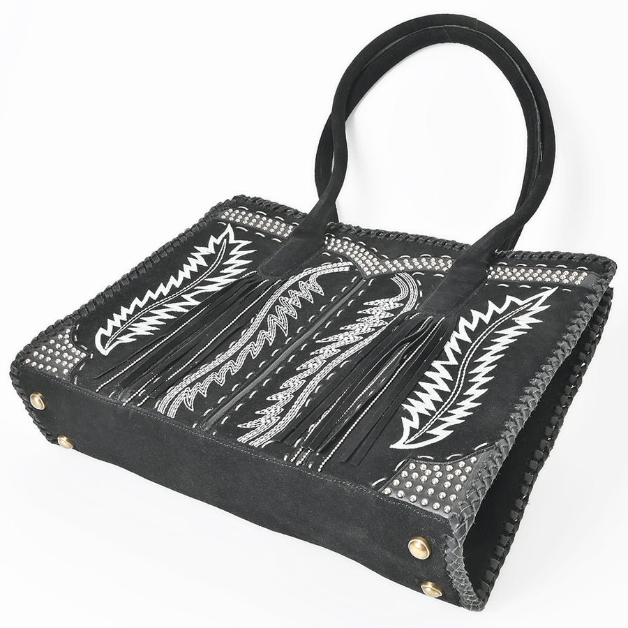 American Darling Tote Bag Western Suede Leather Handbag with Boot Stitched Design Rivets and YKK Zipper for Women