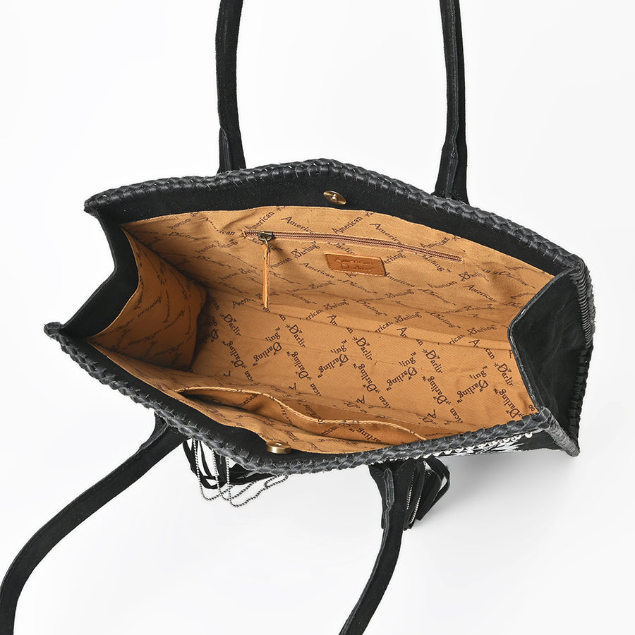 American Darling Tote Bag Western Suede Leather Handbag with Boot Stitched Design Rivets and YKK Zipper for Women