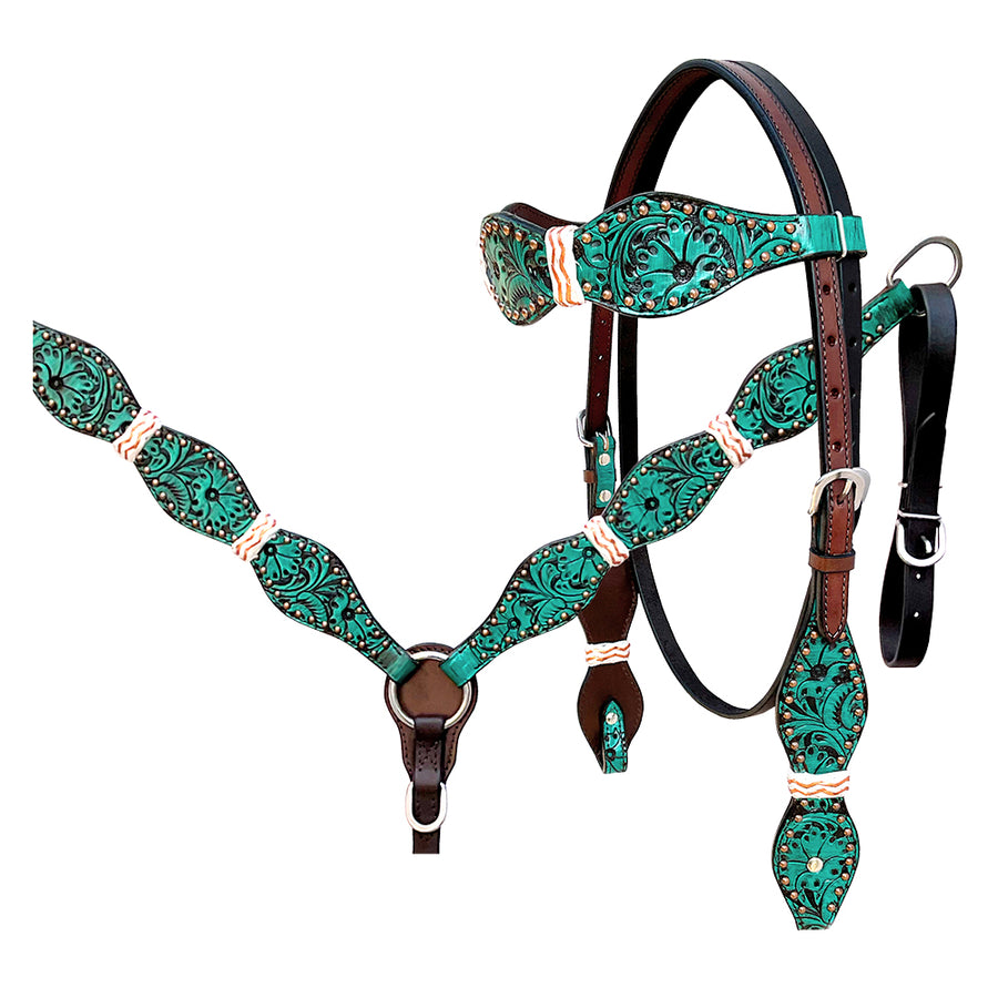 Hilason W. H. Floral Hand Painted American Leather Tk. Set Rawhide by Hilason – Cowboy and equestrian accessories