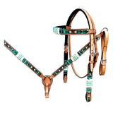 Hilason Horse Hand Painted American Leather Breast Collar Headstall Rawhide Braided Tan