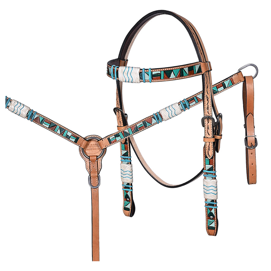 Hilason Horse Hand Painted American Leather Breast Collar Headstall Rawhide Braided Tan - Uhorse