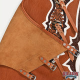 HILASON Pro Rodeo Bull Riding Chaps Genuine Leather Brown