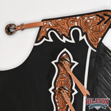 HILASON Pro Rodeo Bull Riding Chaps Genuine Leather Black
