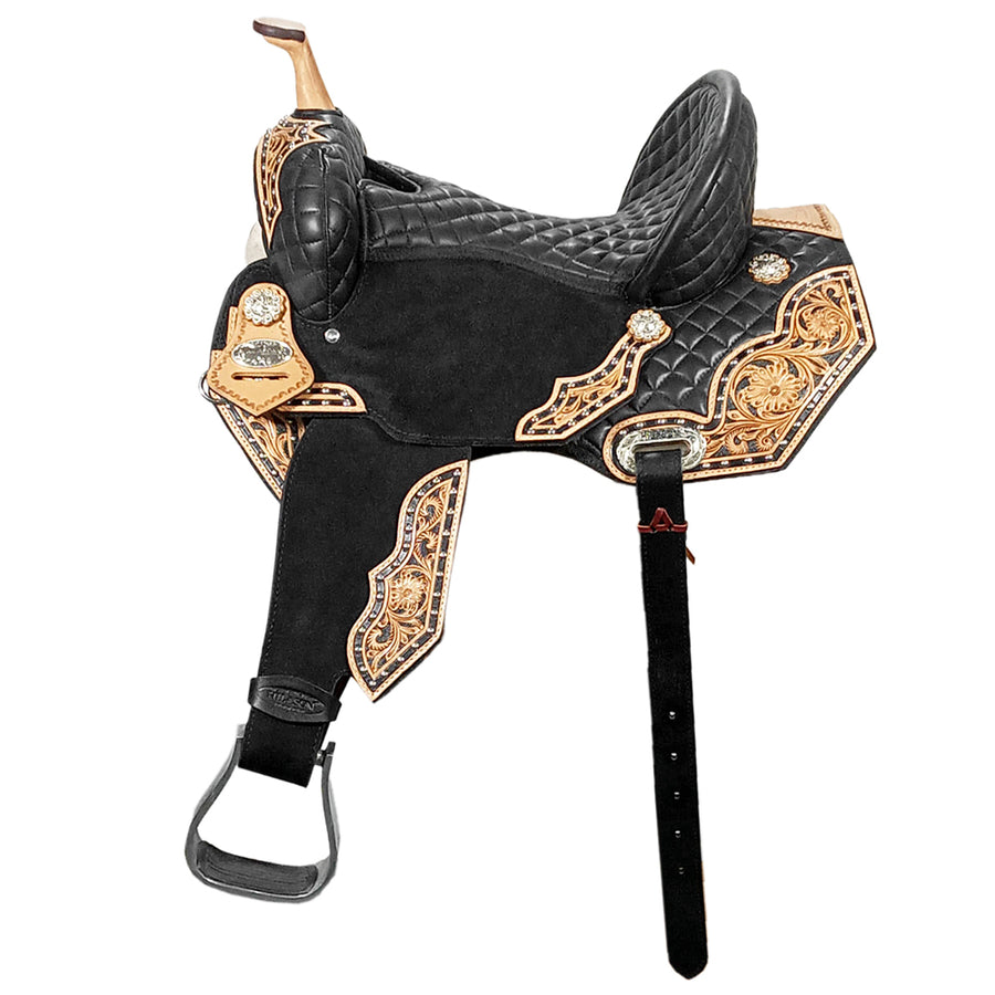 Hilason Flex Tree Western Horse Quilted Saddle American Leather Trail Barrel - Uhorse