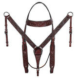 Hilason Western Horse Genuine Leather Headstall Breast Collar Brown Floral Hand Carved Stainless Steel Hardware