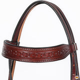 Hilason Western Horse Hand Tooled Headstall Breast Collar Genuine Leather Brown Stainless Steel Hardware