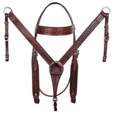 Hilason Western Horse Hand Tooled Headstall Breast Collar Genuine Leather Brown Stainless Steel Hardware