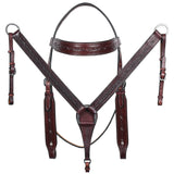 Hilason Western Horse Genuine Leather Headstall Breast Collar Brown Barb Wire Hand Tooled Stainless Steel Hardware