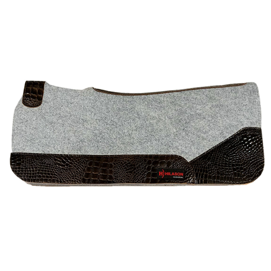 32X30 In Hilason Western Grey Felt Horse Saddle Pad with Croc Leather Border - Uhorse
