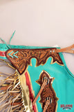 HILASON Pro Rodeo Bull Riding Chaps Genuine Leather Turquoise