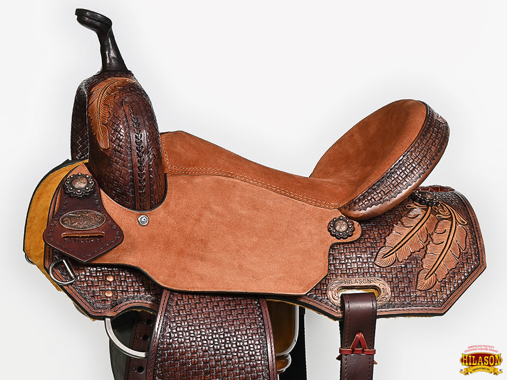 Hilason W. H. Barrel Racing Wooden Tree American Leather Saddle 