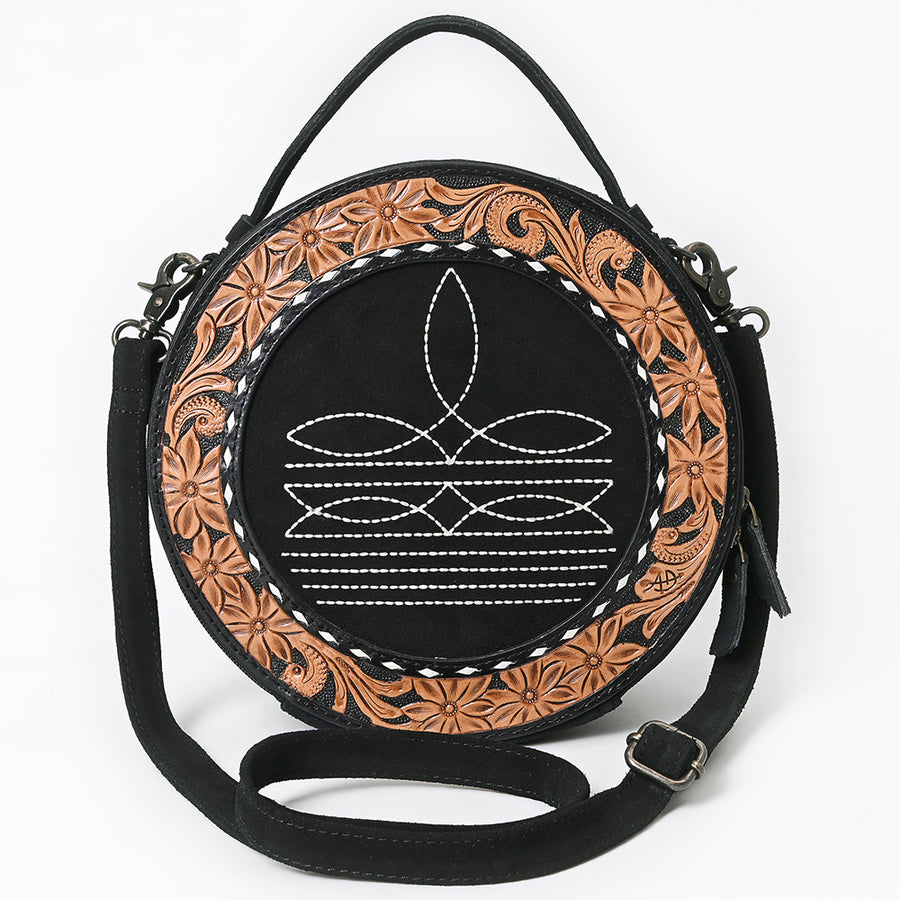 American Darling Western Hand-Tooled Floral Canteen Bag Genuine Suede Leather
